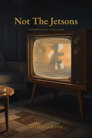 Not The Jetsons — Unfulfilled Promises · Promises Kept, by Kitonga Kiiva. Cover: a vintage television in a dim sitting room, a cartoon figure running across its screen.
